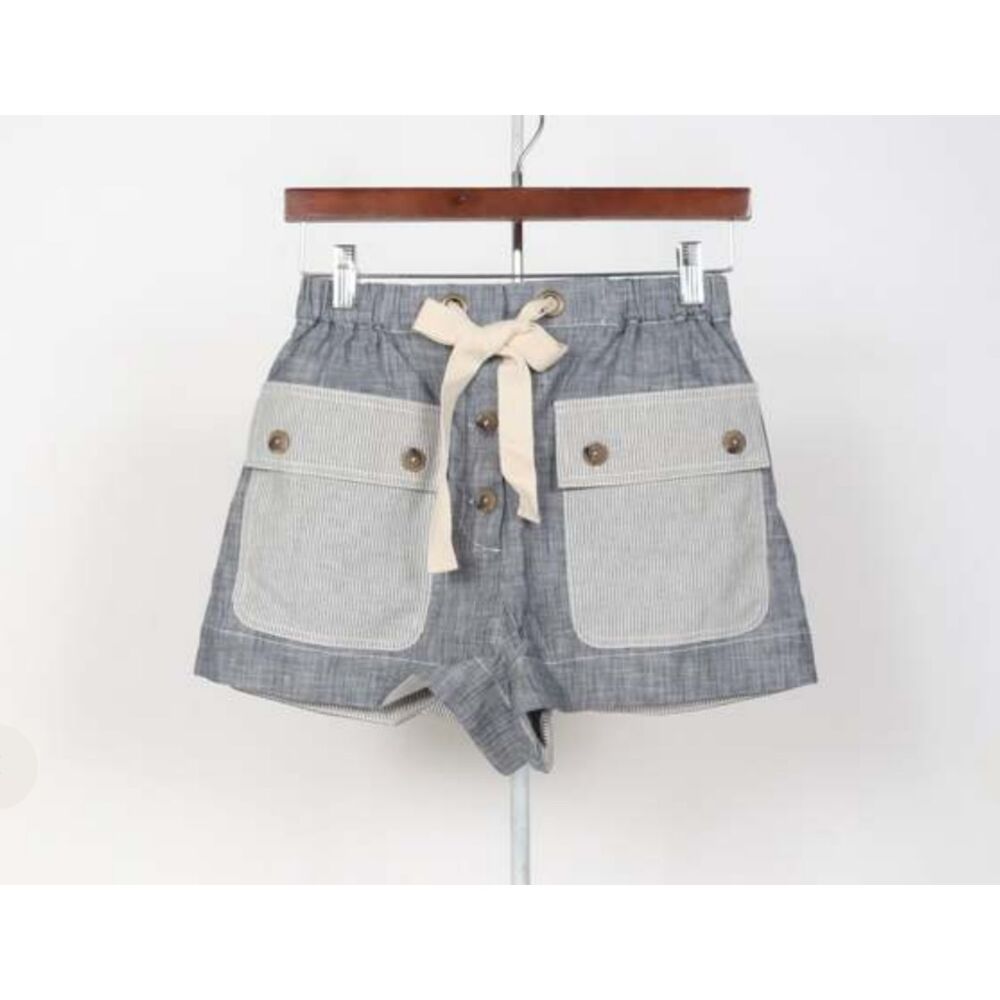 Ulla Johnson Blue and Cream Striped Pocket Jean Shorts